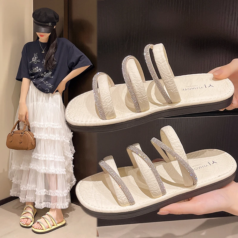 

French-style Stunning Sandals with Rhinestones, Fairy-like Design, Soft Soles, Comfortable, Beach Vacation Flip-flops