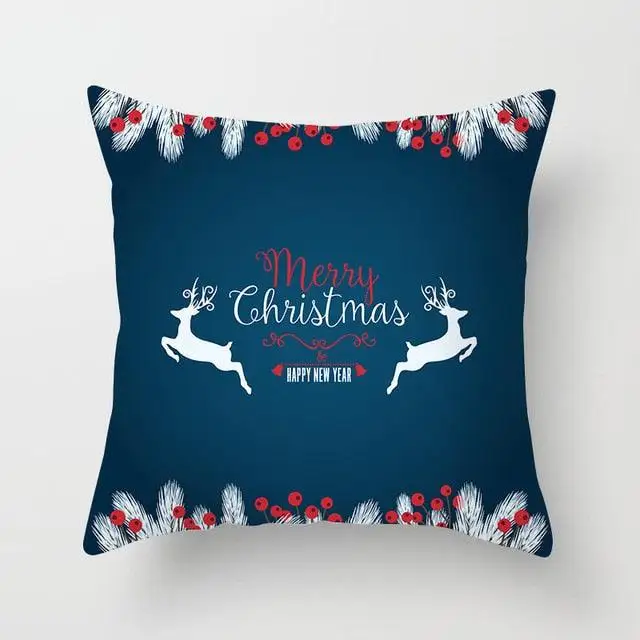 Home Decor Blue Christmas Tree Deer Santa Pattern Cushion Cover  Pillowcase  Reindeer Star 