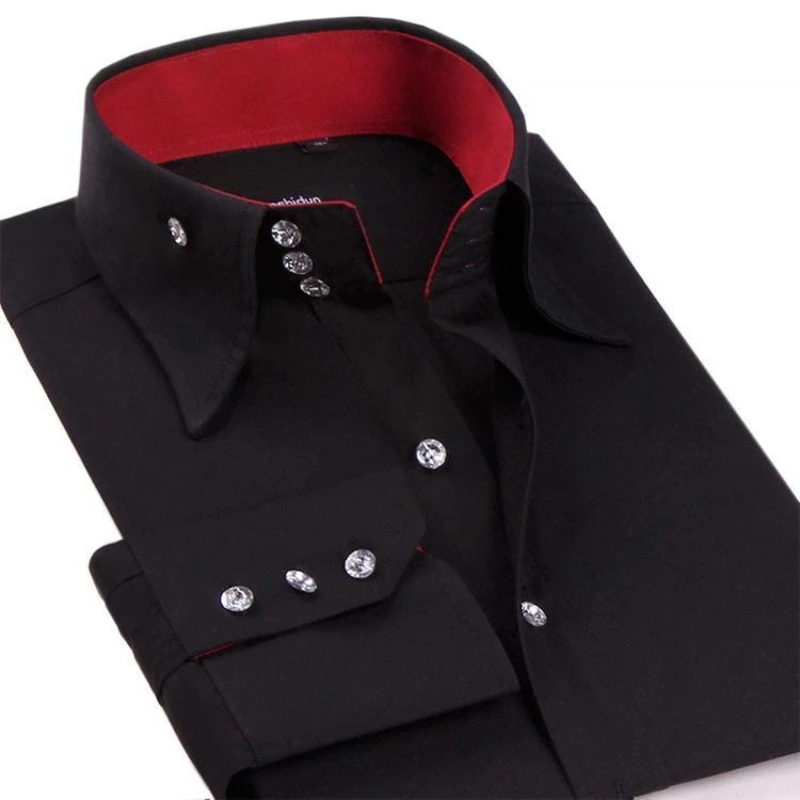 

Новинка 2023, мужская классическая рубашка с цветными блоками и пуговицами со стразами, формальные офисные рубашки с длинными рукавами для свадебной вечеринки для жениха