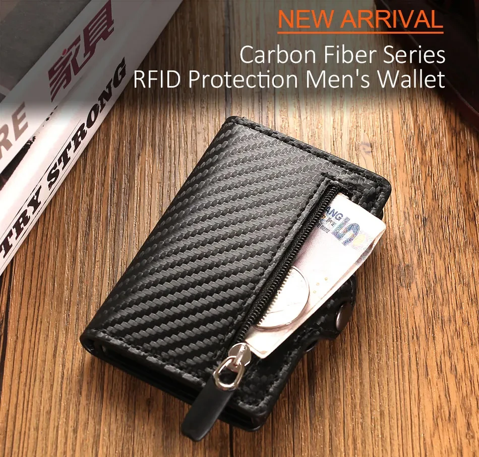 Carbon Faser Brieftasche Für Männer Kreditkarte Halter RFID Blocking Dünne Mini Aluminium Metall Brieftaschen Münzfach Geld Tasche Vallet – Detail 1