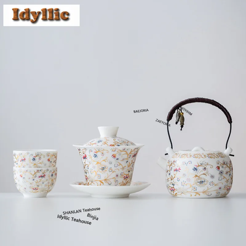 Blooming Flowers Tea Set Complete Set Aesthetic Tea Ceremony Set Tea Brewing Teapot And Tea Cup Set Chinese Tea Set Collection