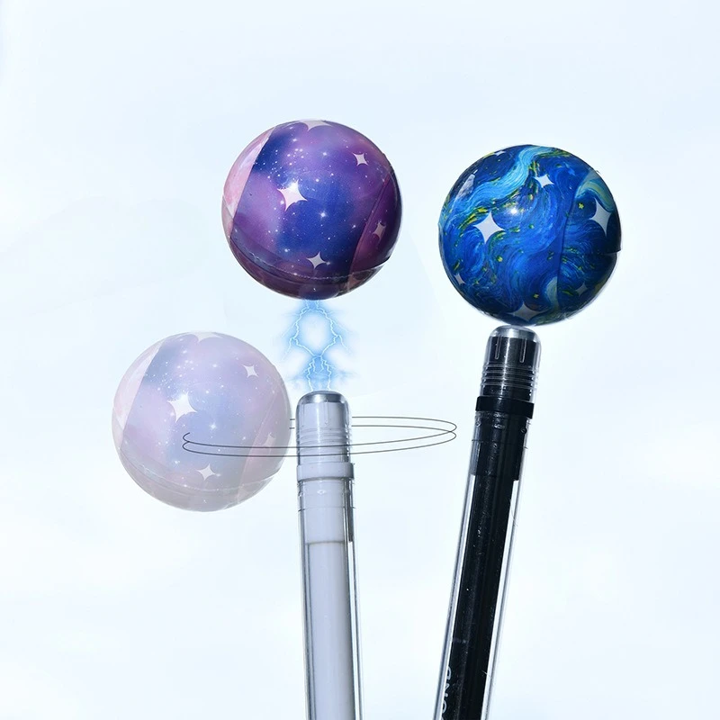 Kawai Planet Suspension Decompression Fun Gel Pen 720° Rotating Starry Sky Magnetic 0.5 Needle Tube Creative Black Pen Supplies