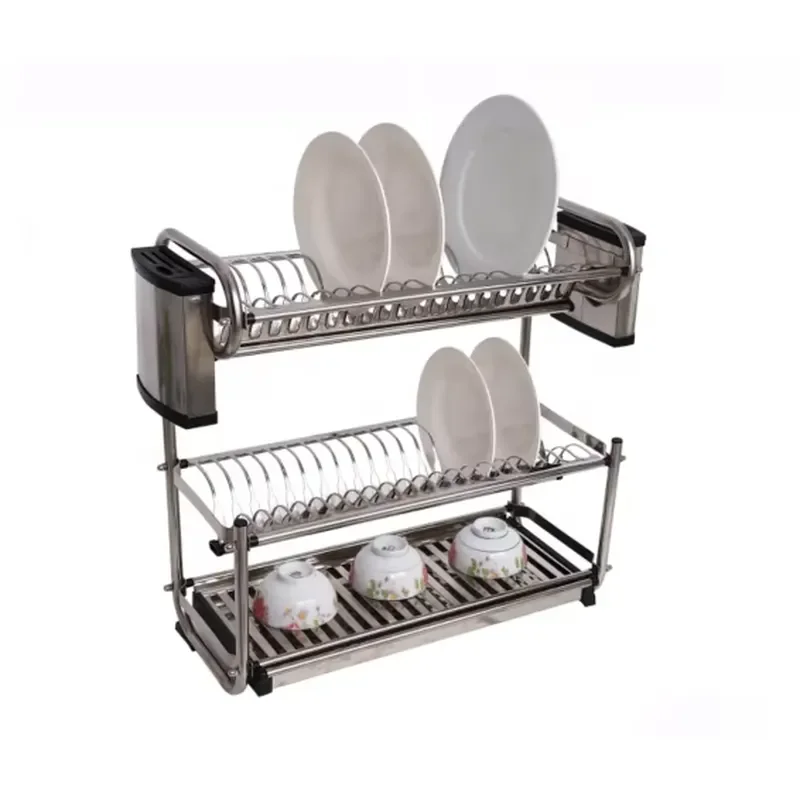 3 Tier Stainless Steel Kitchen Dish Drying Rack Countertop Plate Organizer Spice Storage Stand Drain Board for Utensils and