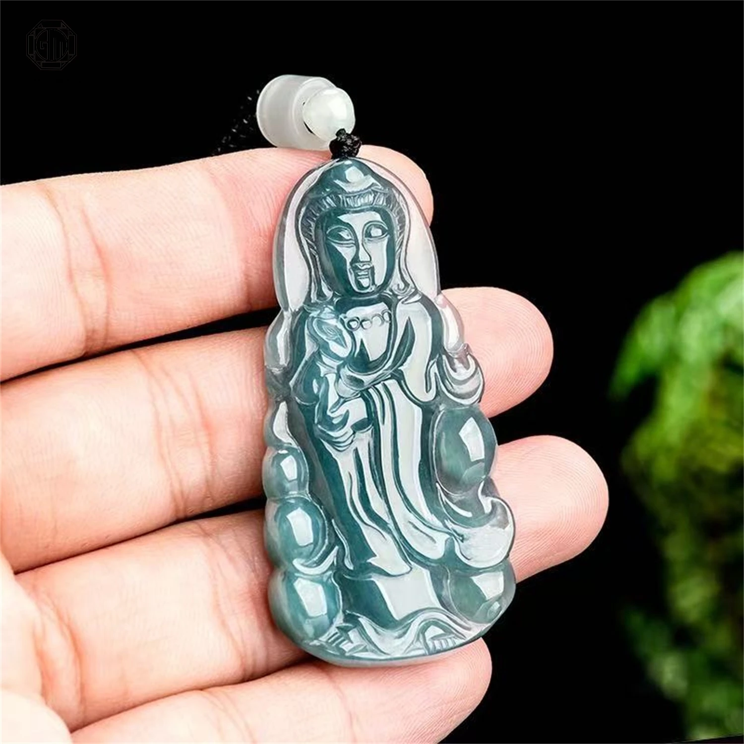 Natural Grade A Jadeite Blue Water Water Vase Guanyin Pendant Ice Translucent Unisex Men Women Gemstone Necklace Jewelry Gift