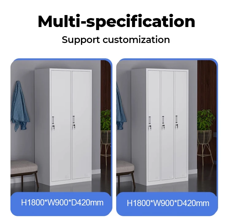 Hot Sale Customized 3-Door Steel Office Locker Cabinet Modern Code Lock Gym Metal Wardrobe Option For Office Living Room Bedroom
