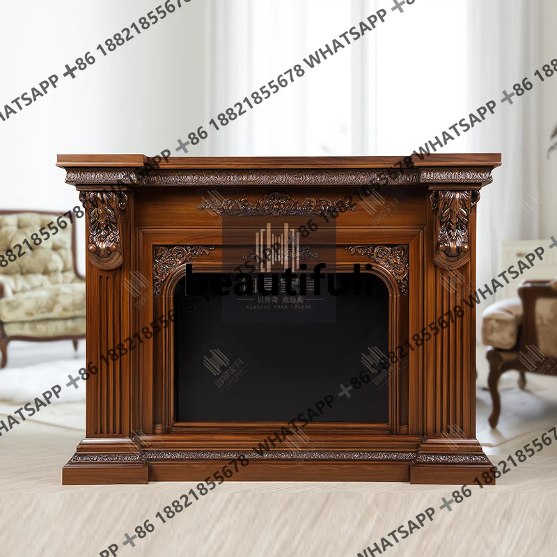 American solid wood shelf European style retro fireplace living room display cabinet entrance decoration cabinet