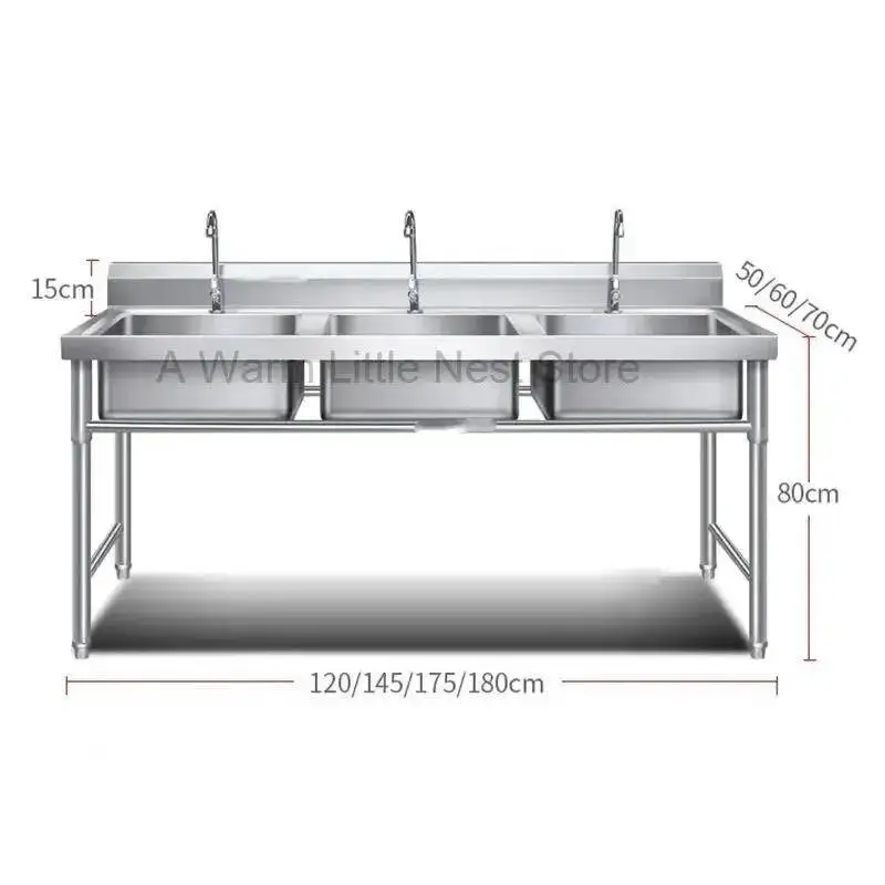 Stainless Steel Commercial Kitchen Sinks Modern School Canteen Washbasin Kitchen Accessories Luxury Home Three-slot Washbasin GL