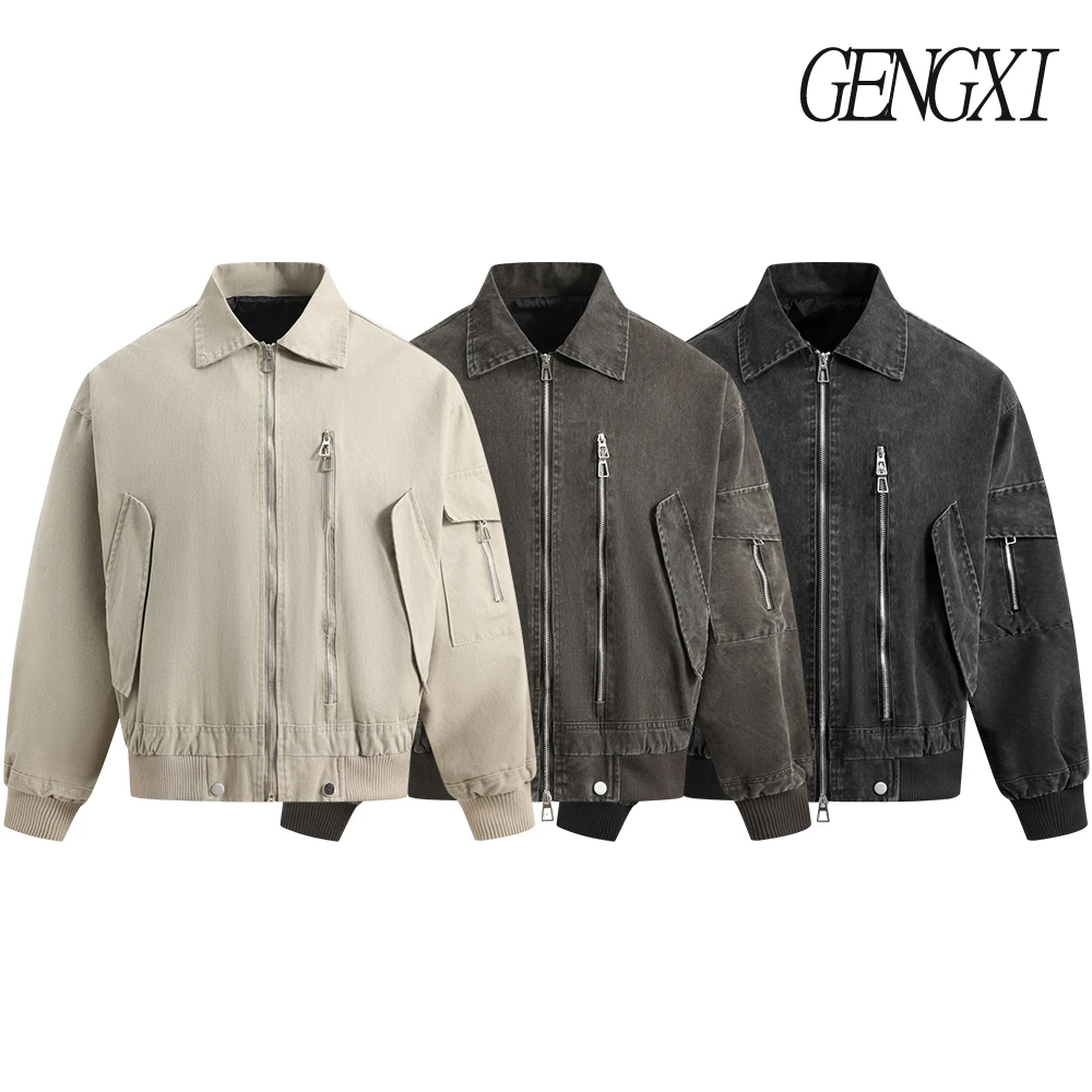 

Autumn/Winter New Arrival Multi-Pocket Denim Work Jacket Vintage Washed Distressed Cotton Jacket Fashionable Men's Clothing