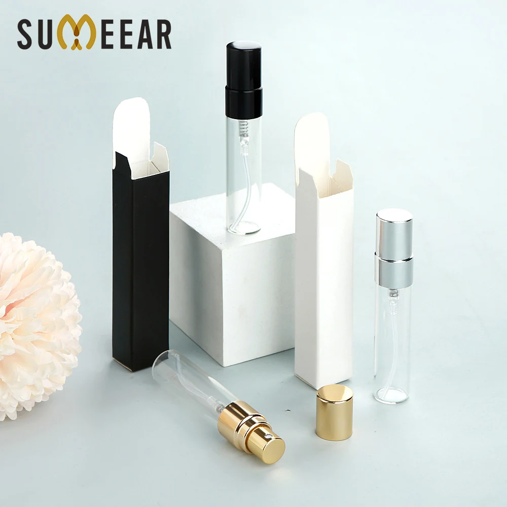 50 PCS / 100 PCS per Lot, 5ml Transparent Glass Spray Bottles for Perfume Dispensing. Refillable Bottles with Boxes.
