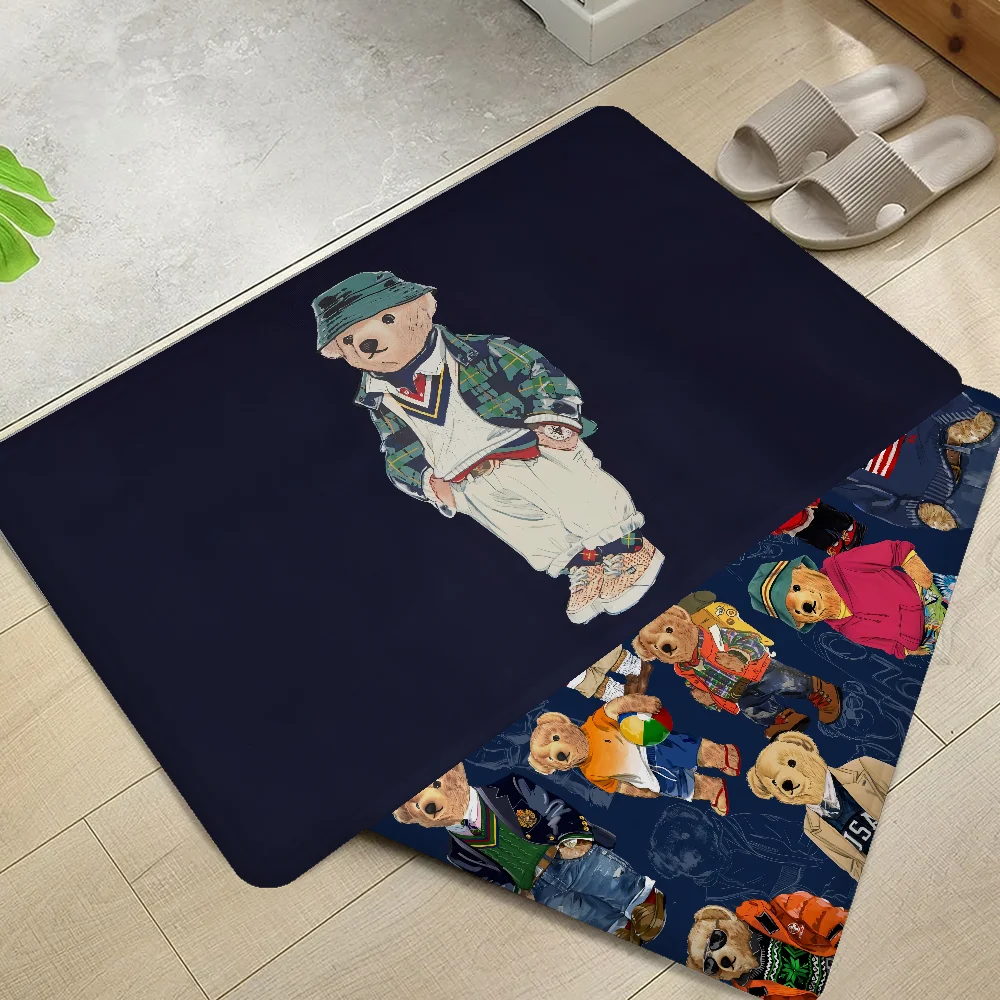 Cute Teddy Bear Happy Floor Mat Bathroom Mat Anti-slip Absorb Water Long Strip Cushion Bedroon Mat Welcome Doormat