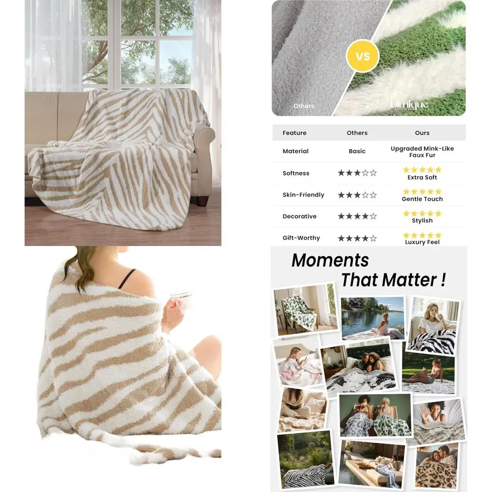 

Ultra Soft Zebra Print Throw Blanket, Cozy Plush for Couch, Bed, Sofa, 60x80 Beige