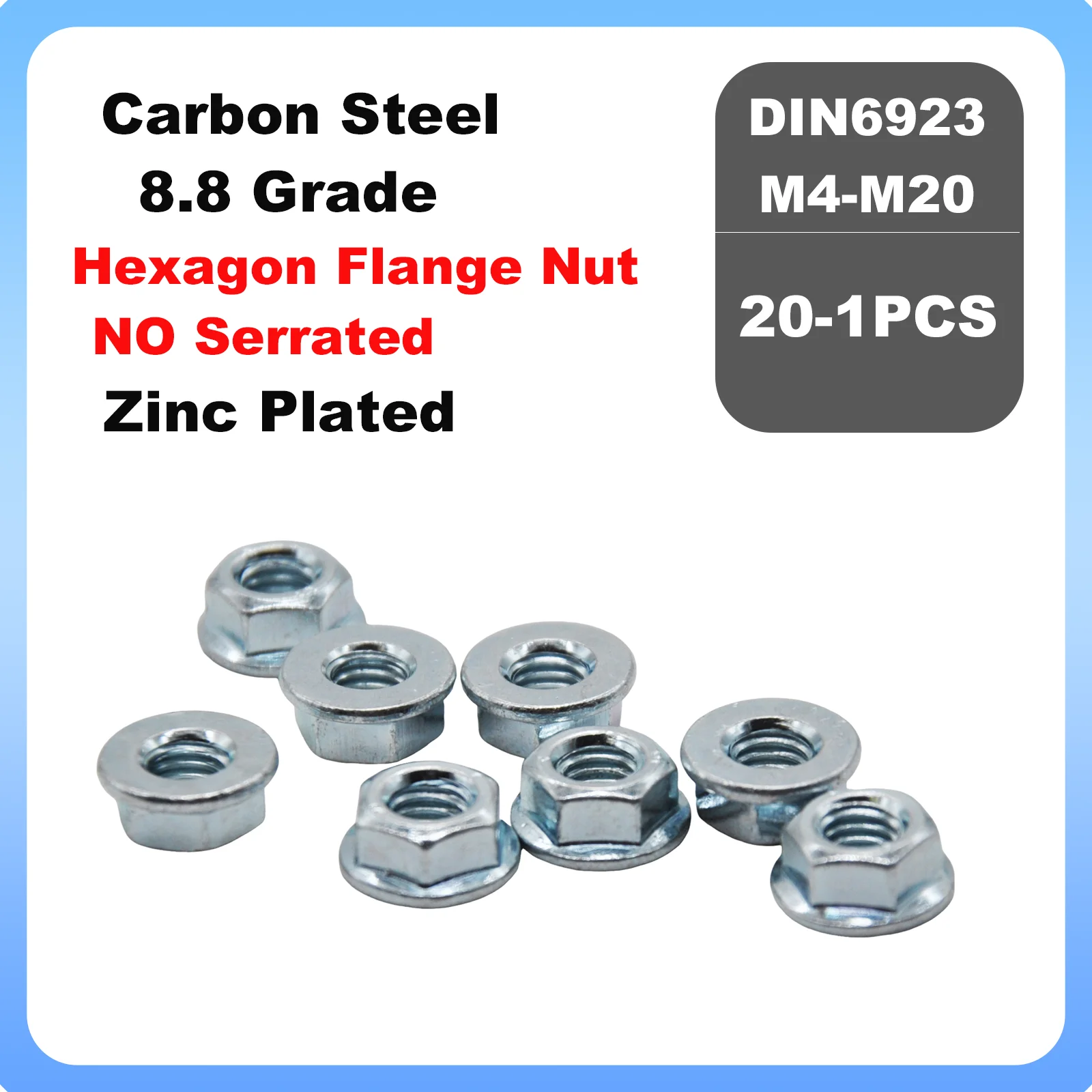 M2.5 M3 M4 M5 M6 M8 M10 M12 M20 DIN6923 Hexagon Lock Nuts High Quality Zinc Plated Hex Head Serrated Spinlock Flange Nuts