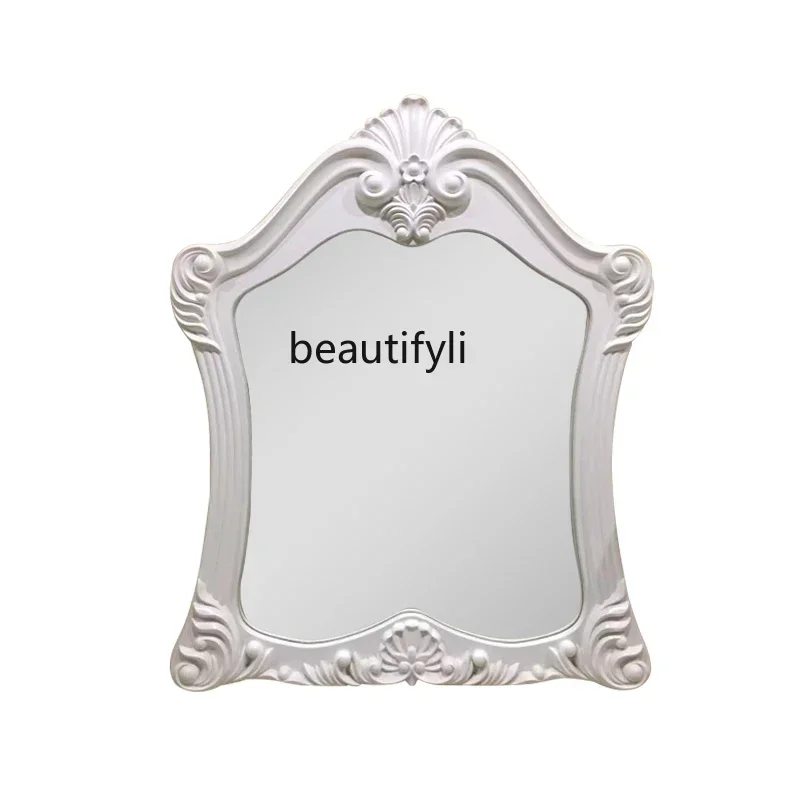 

European-style carved bathroom mirror wall-mounted washstand makeup mirror plus lamp wall-mounted defogging bathroom mirrorHY