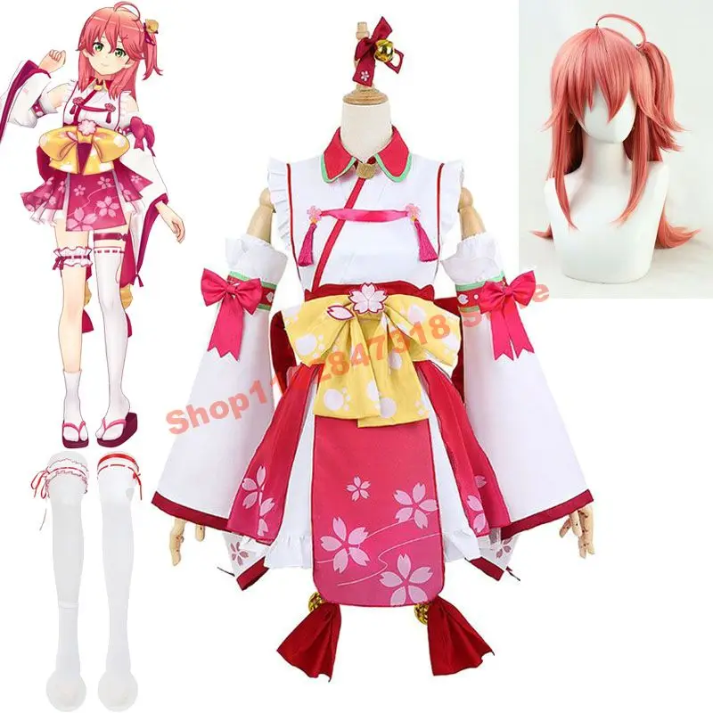 Hololive Sakura Miko Cosplay Costume Or Wig Headgear VTuber Miko's Kimono Full Outfit  Virtual YouTuber Live Streaming Clothing