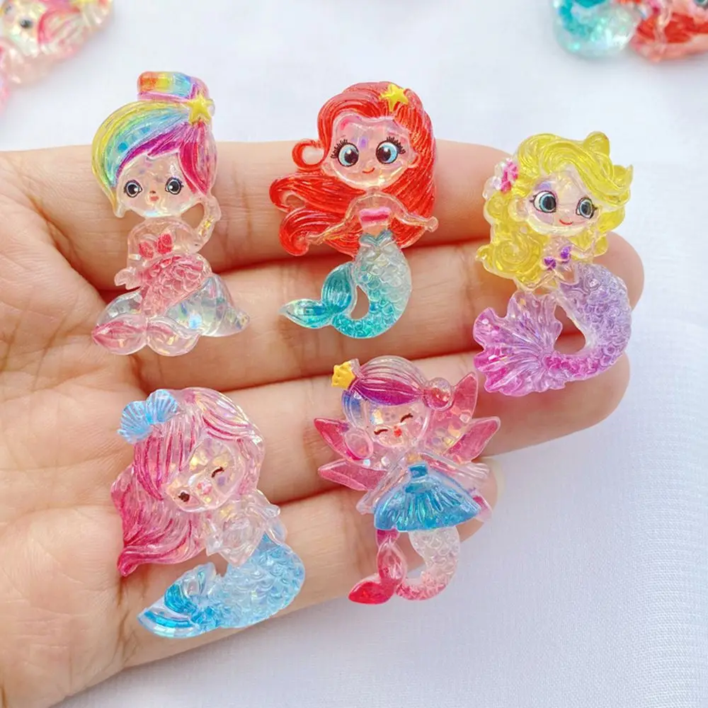 10Pcs New Cute Resin Cartoon Shining Princess Mermaid Series Flat Back Scrapbooking DIY Jewelry Craft Decoration Accessorie