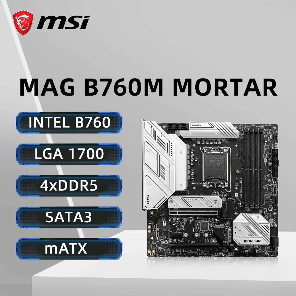 Placa-mãe MSI MAG B760M MORTAR Suporte i9-14900K i7-13700K i5-12400F i3-12100 CPU 7200MHz HDMI M.2 NVME LGA1700 B760 Placa-mãe