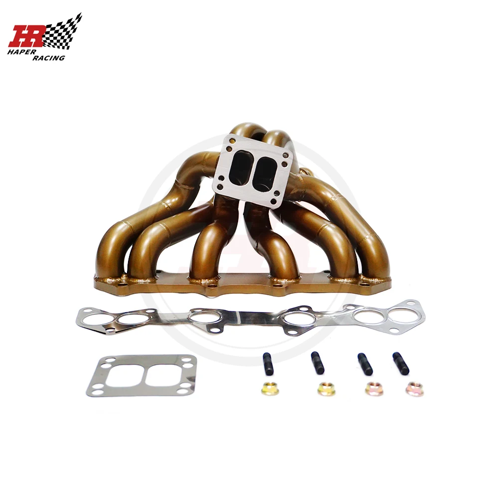 HP RACING Ceramic Coating SS304 T3/T4 3mm Thick Steam Pipe Twin Scroll Manifold For To Yo Ta 1JZGTE VVTI