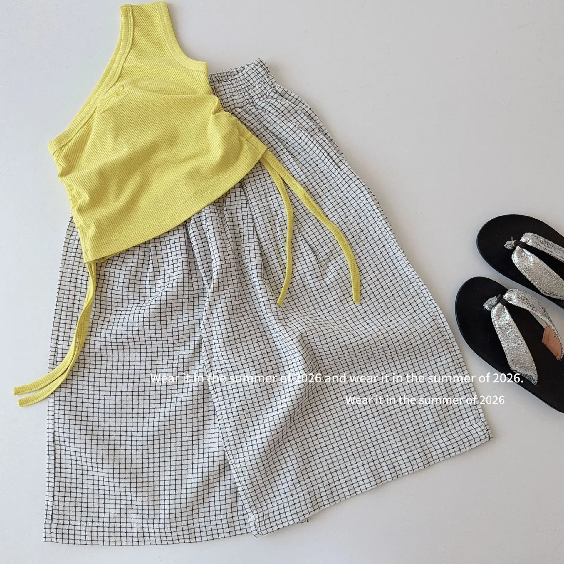 

Girl Baby Korean Loose 2026 Summer New Plaid Striped Casual Temperament Wide Leg Pants Fashion Kids Long Pants