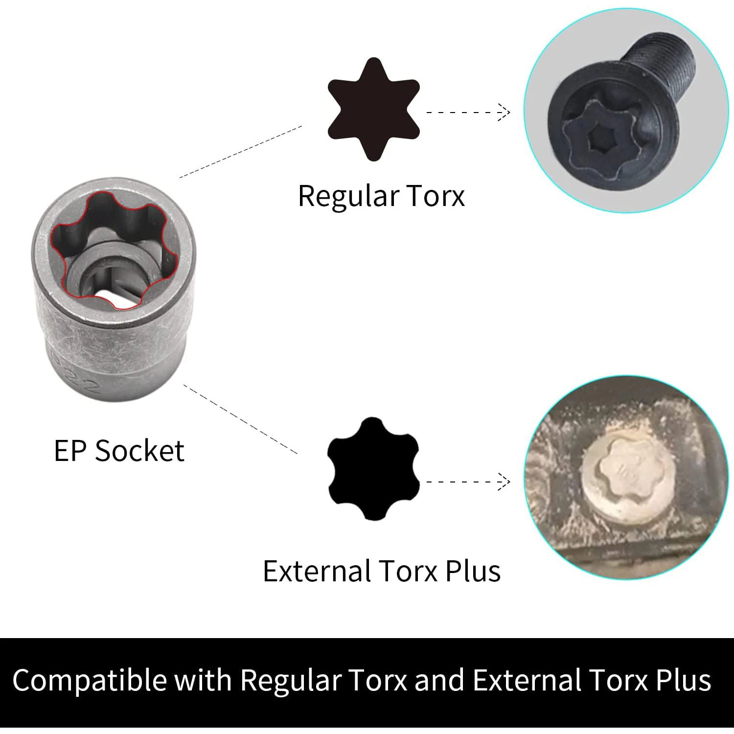 External Torx Plus Socket Set 6 Point EP Socket EP4, EP5, EP6, EP7, EP8, EP10, EP11, EP12, EP14, EP16, EP18, EP20, EP22, EP24...