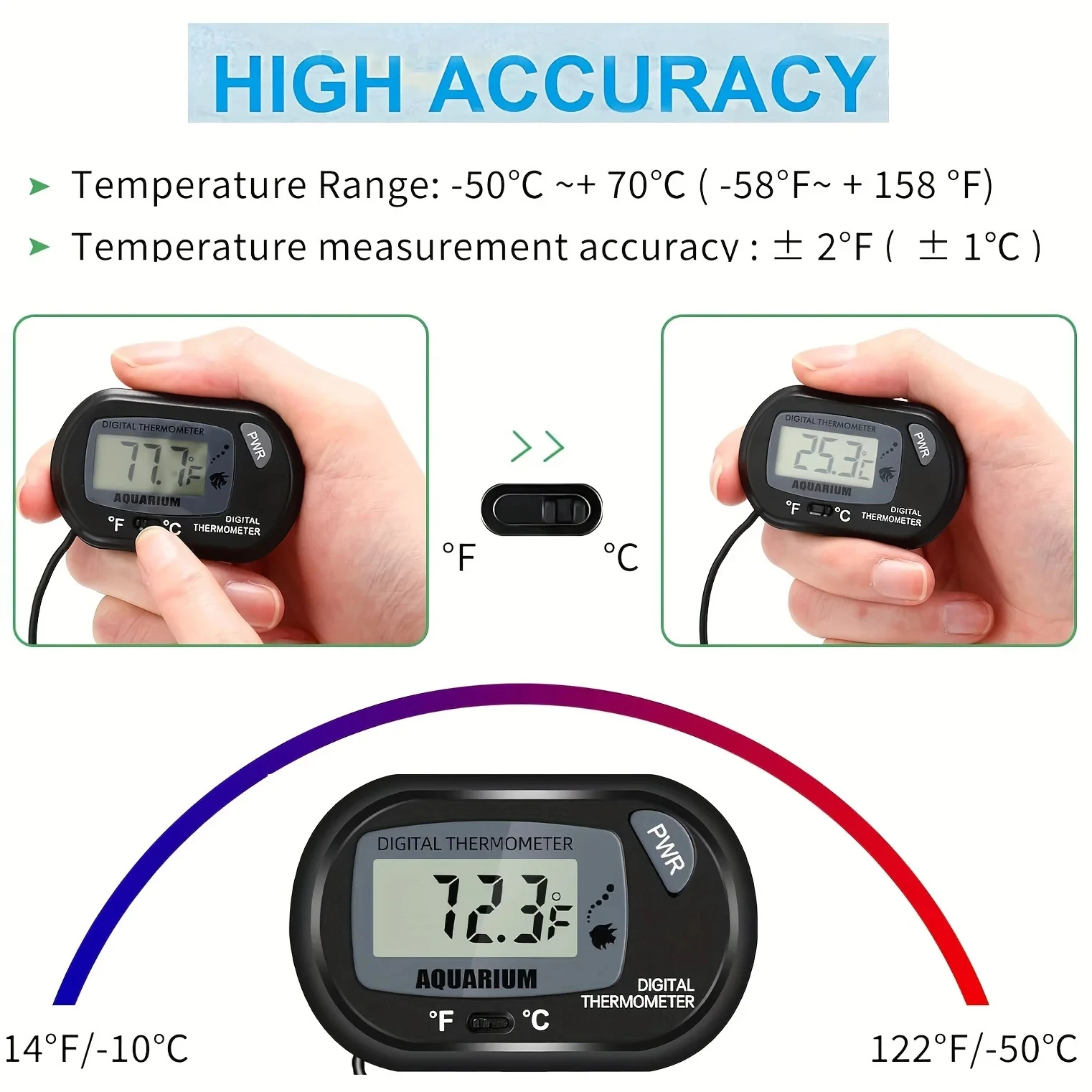 2/4/8Pcs LCD Digital Aquarium Thermometer, Fish Tank Thermometer With Water-Resistant Sensor Probe And Suction Cup For Reptile