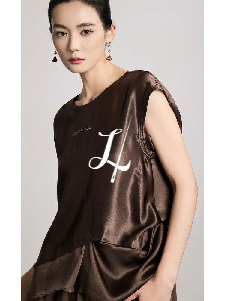 

SailingLUO25 Summer New Sle 00% Acetate Breathable Ele f Sve Slimming Design Sense Set Women's T-irt