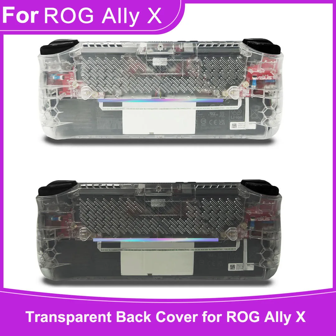 Transparent Back Cover compatible with ROG Ally X - Replacement Shell with Enhanced Ventilation , Crystal Clear/Transparent Gray