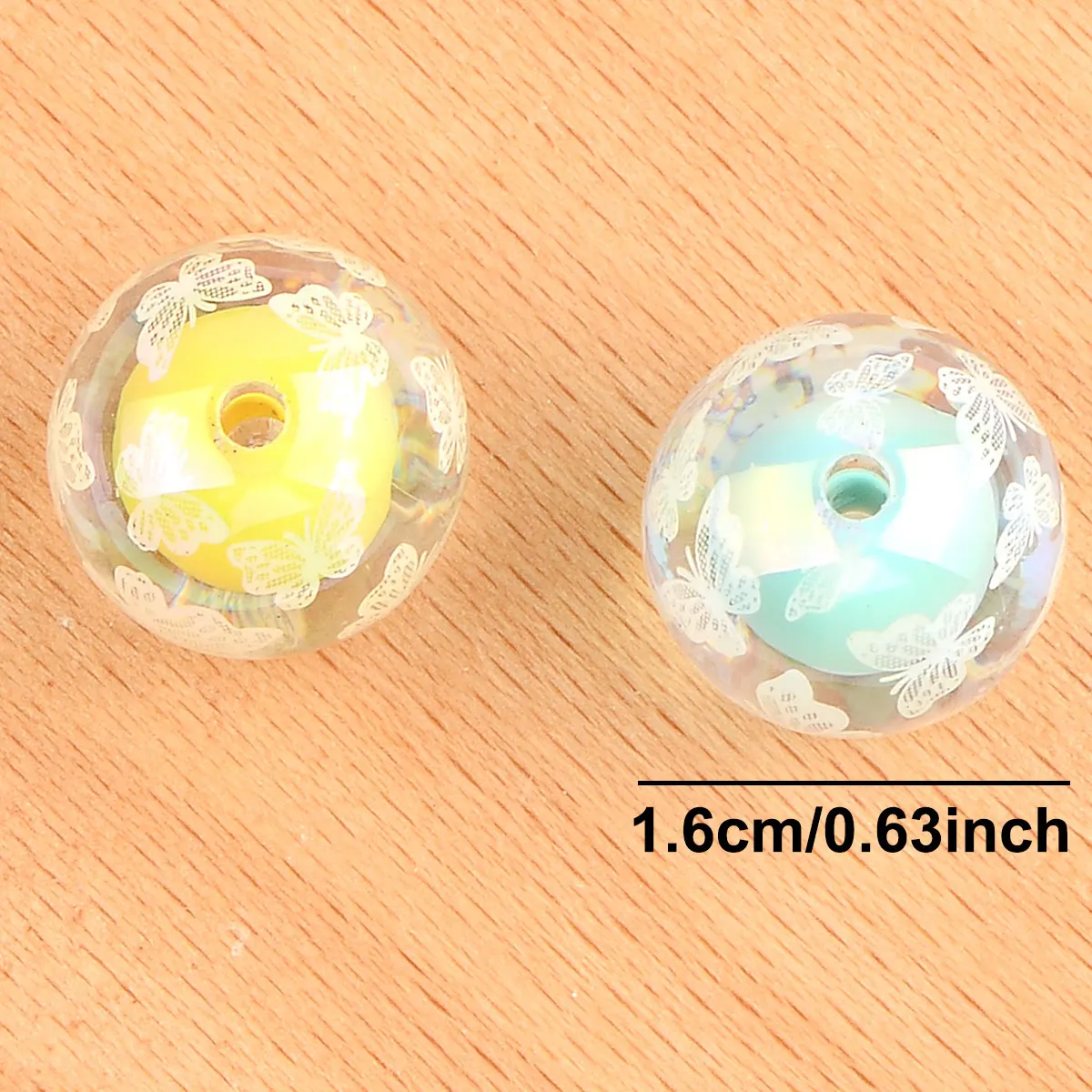 5pcs 1.6cm Random Color Mix Colorful Round Beads Butterfly Pattern Acrylic Beads DIY Bracelet Necklace Accessories