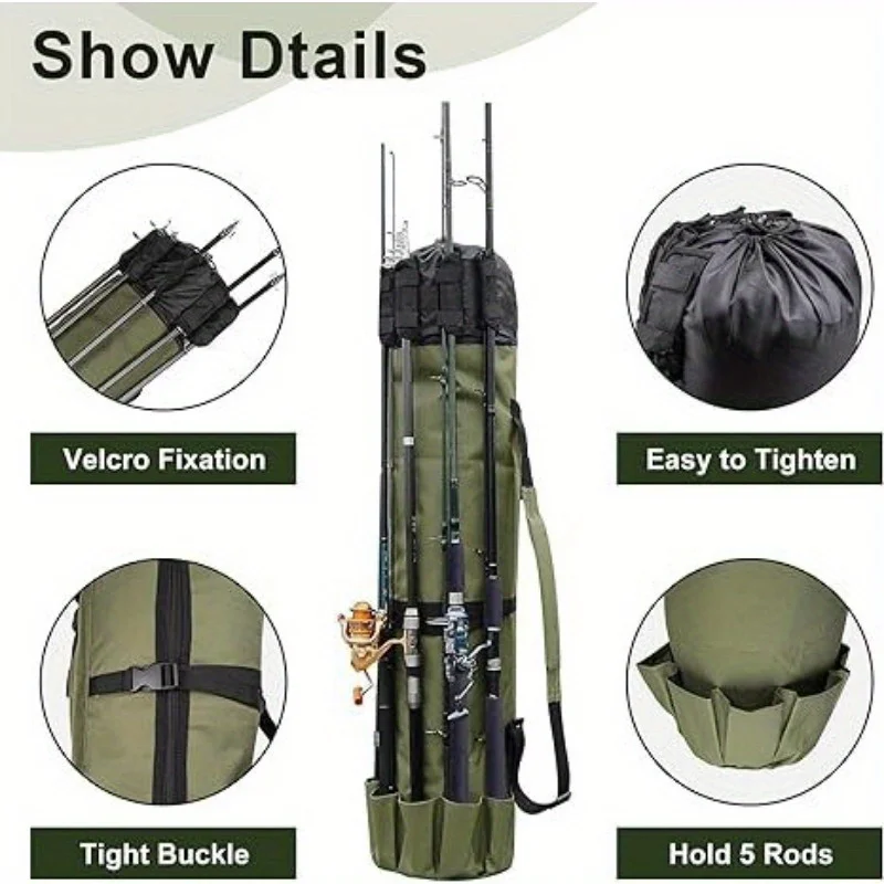 Wholesale Promotion Black Green Large Capacity Lightweight Durable Multifunctional Fishing Bag Fishing Gear Storage Bag Shoulder Hand-carrying Fishing Rod Bag Sea Fishing Bag Barrel Fishing Rod Bag