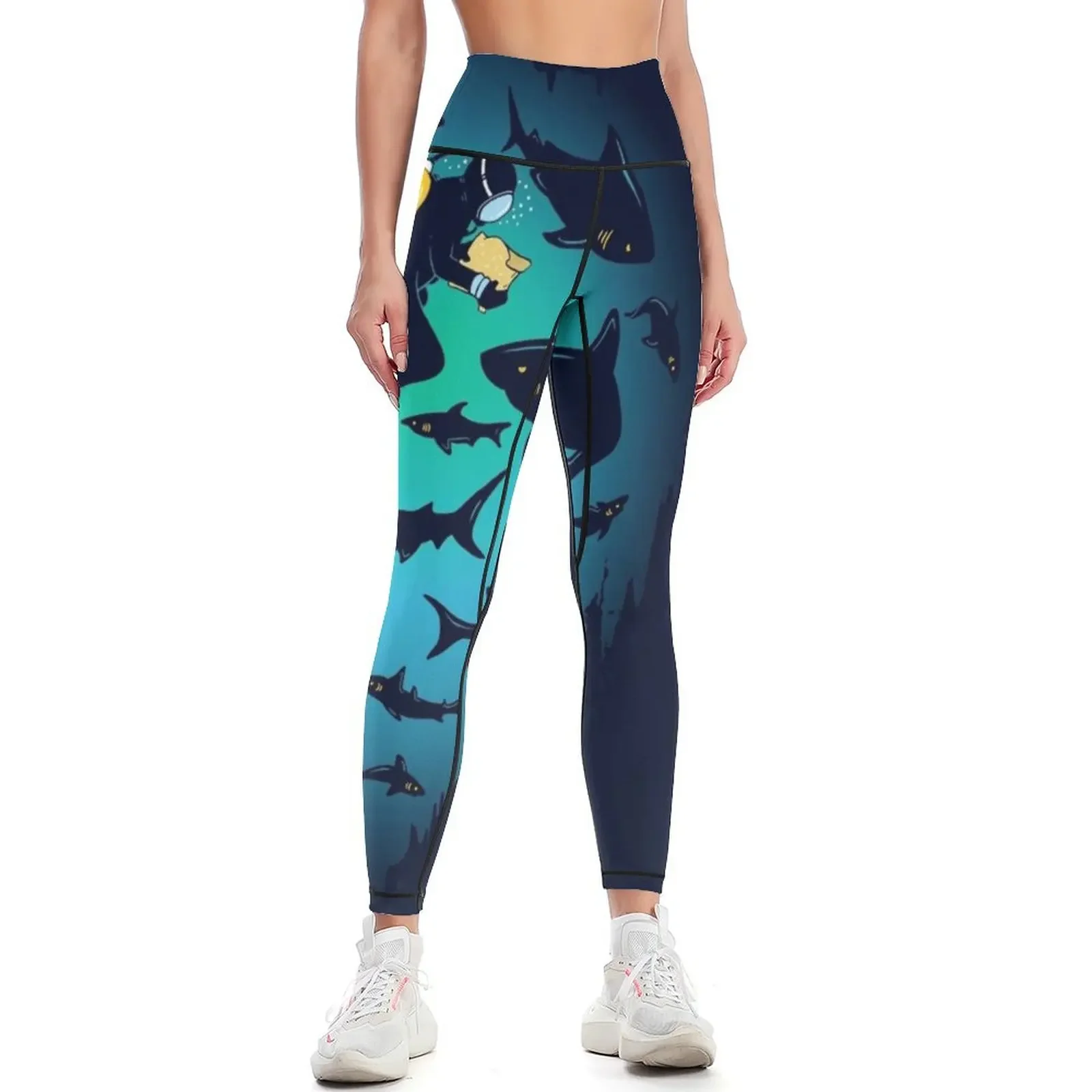

Screwed | Funny Shark and Diver Illustration Leggings Female legging pants high waist gym's sportswear Womens Leggings
