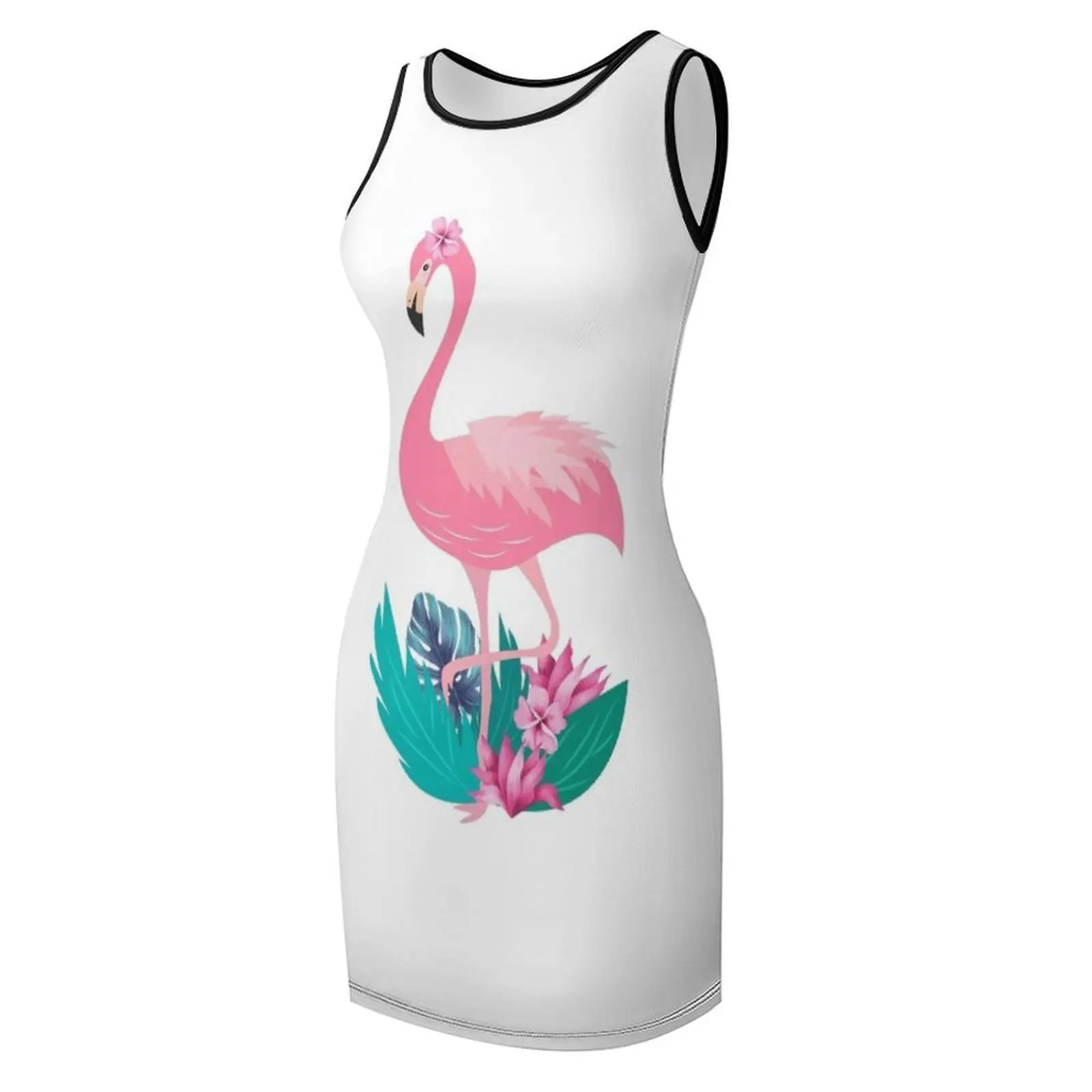 เสื้อยืดสีชมพูฟลามิงโก้คลาสสิก เดรสแขนกุด ชุดราตรีสตรี ชุดสำหรับงานแต่งงาน ชุดเดรสฤดูร้อนของผู้หญิง