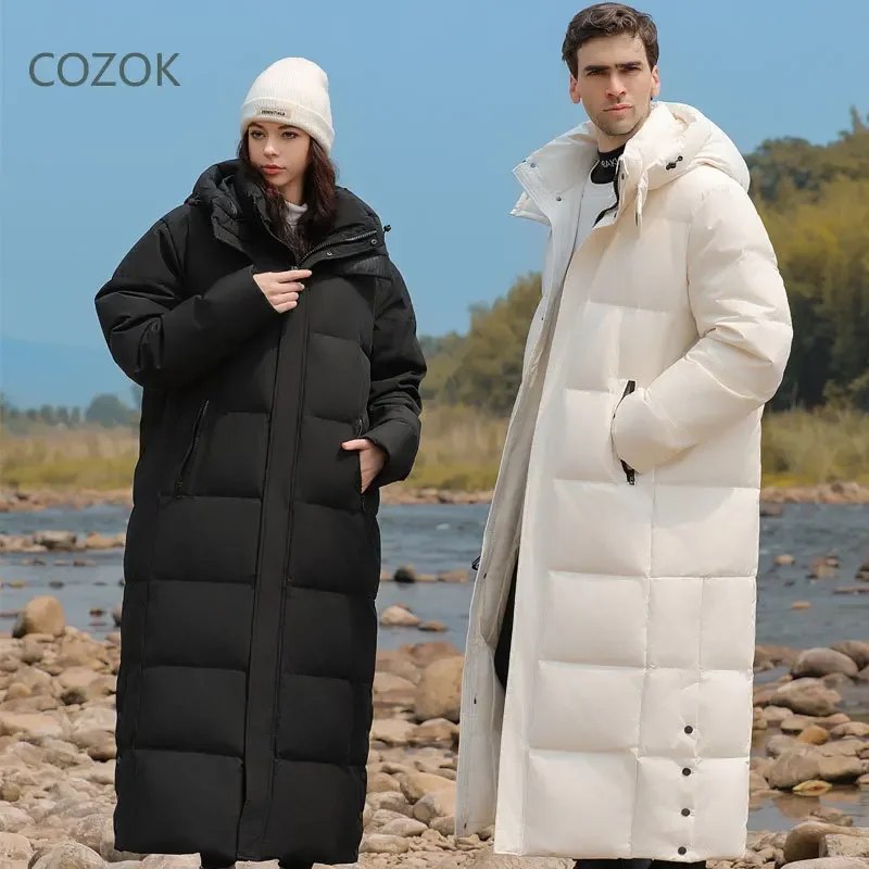 

COZOK Unisex Long Down Jacket Goose Down Padding Designer Clothes Men Padded Jacket 2024 Warm Man Winter Coat Casual Man Sack