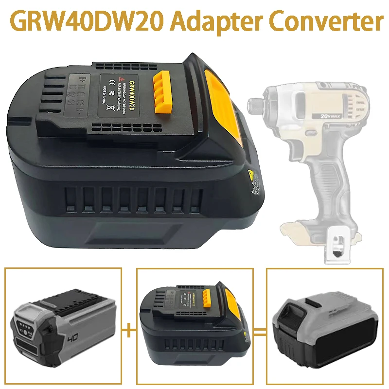 

For Greenworks 40V Li-ion Battery GRW40DW20 Battery Adpter Convert To for Dewalt 20V Battery,for Dewalt 20V MAX XR Power Tools