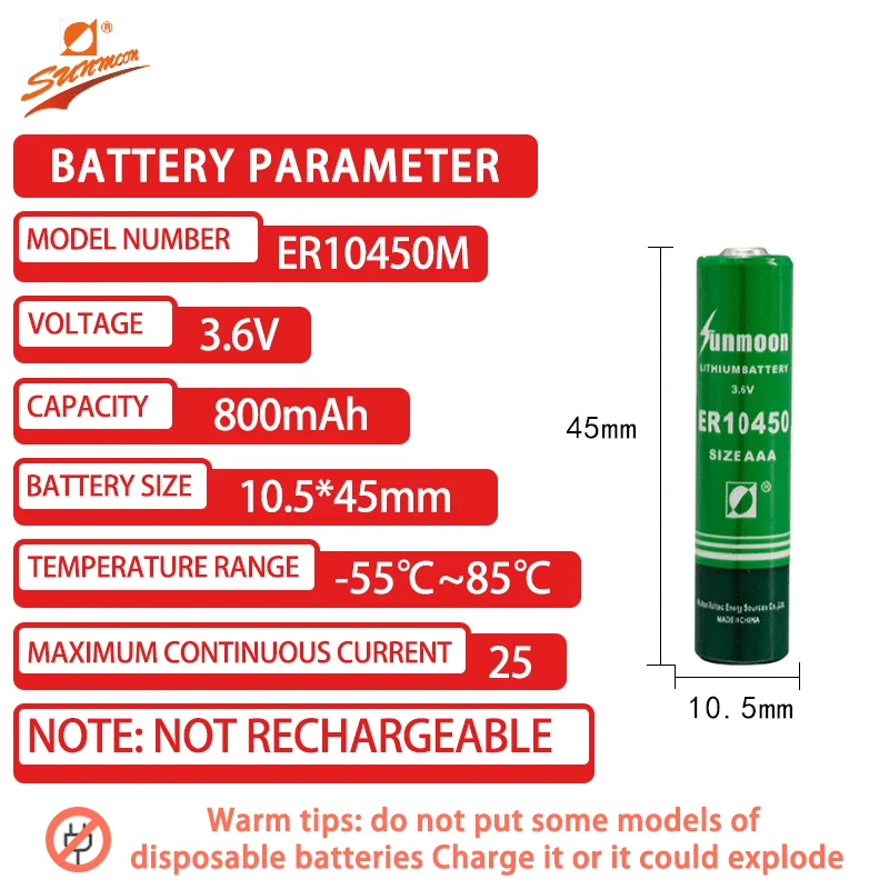 ER10450 adds XH2.54 connector AAA size 7 size 3.6V lithium battery non rechargeable for remote control children's toys