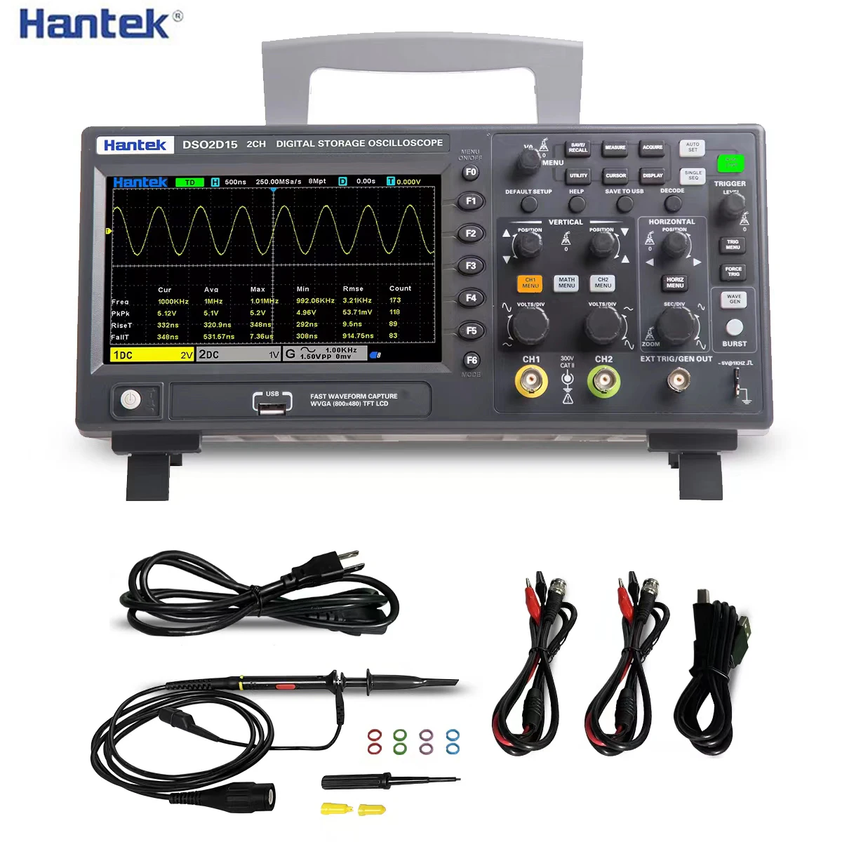 Hantek Signal Generation DSO2D15 Digital Storage Oscilloscopes USB Osciloscopio 150MHz Bandwidth Dual Channel 1GSa/s