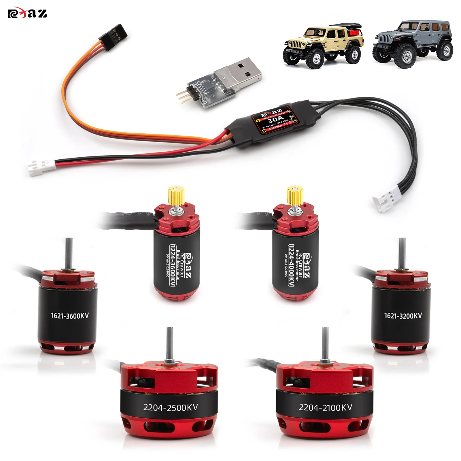 

RCXAZ 1224 1621 2204 Brushless Outrunner Motor AM32 30A ESC for 1/18 1/24 RC Crawler Axial SCX24 TRX4 WPL Traxxas Upgrade Parts