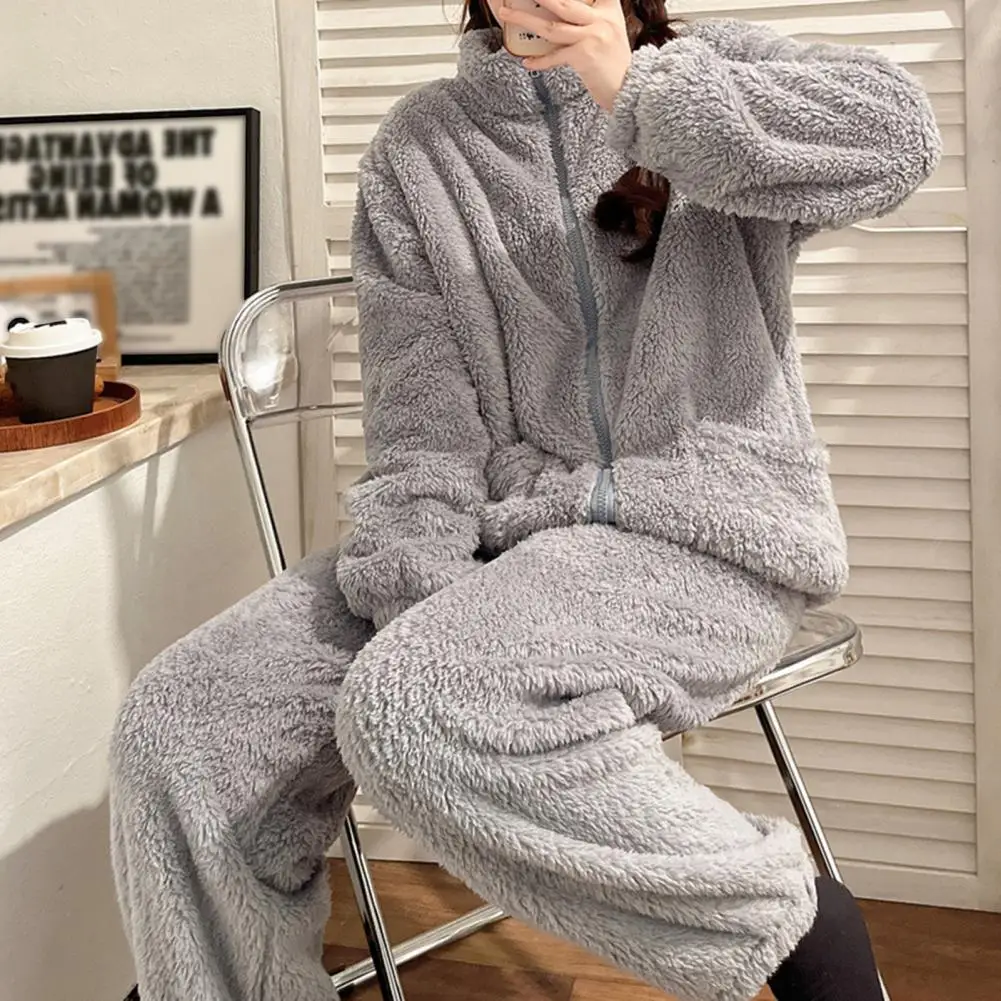 Women Pajama Set Thickened Coral Fleece Pijama Night Suits Warm Plush Pajama Loung Sleepwear Autumn Winter Soft Warm Sleepwear