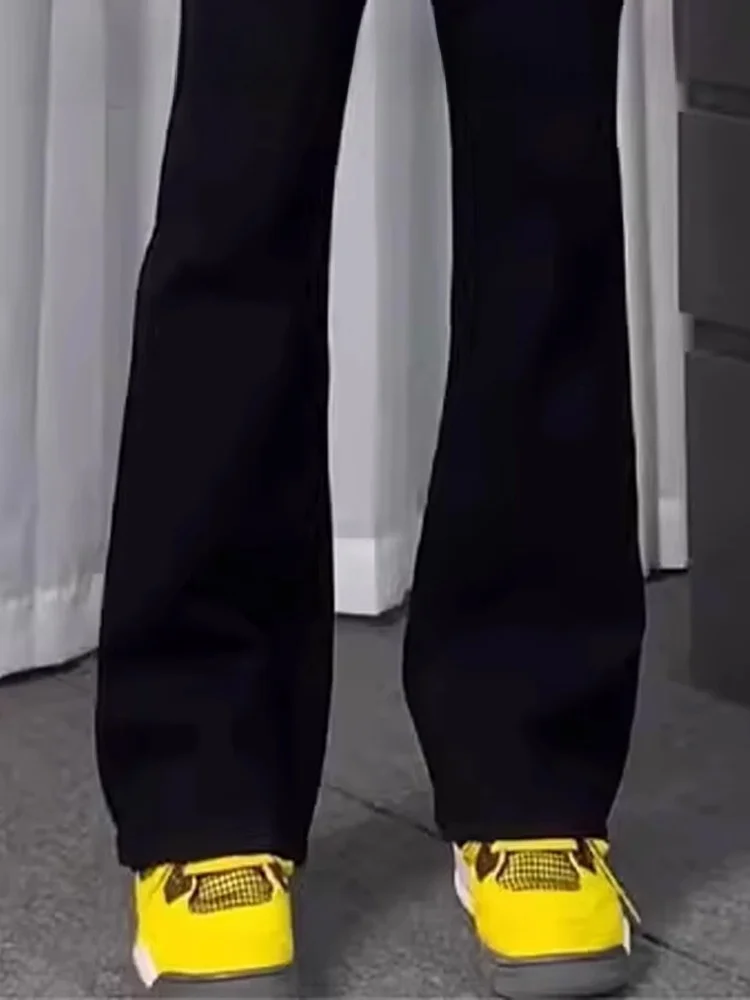 

Slim Fit Extended Length Knife Denim Jeans Elastic Micro Flared Pants Trendy American Sle High Waist Zipper Closure Jeans