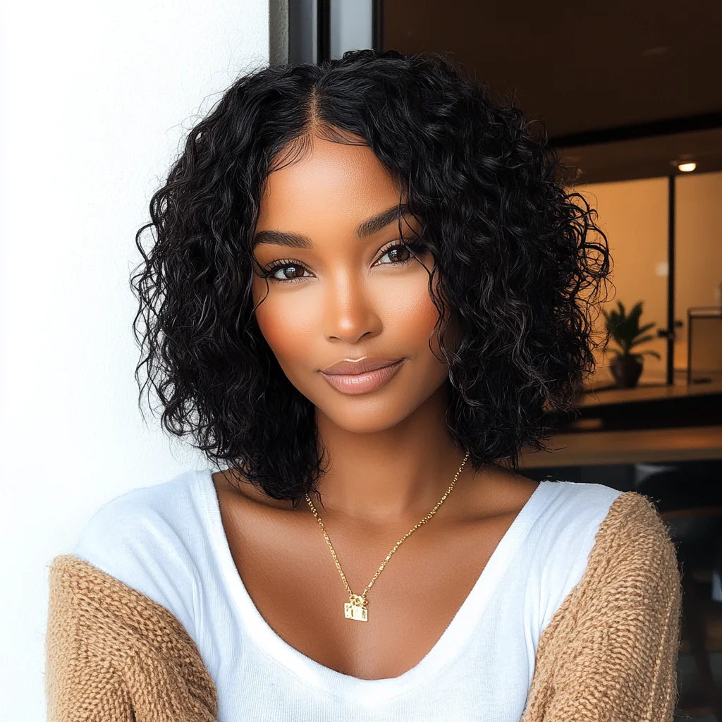 Sleek 100% Real Brazilian Curly Human Hair Wigs For Women Curly Bob Lace Front Wigs 13X6X1 Deep Wave Curly Bob Lace Front Wigs