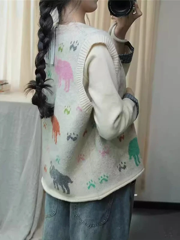 الخريف الشتاء عارضة فضفاض المرأة محبوك سترة الكرتون طباعة Faionable تنوعا مادة النايلون تخفيف سترة مناسبة #4