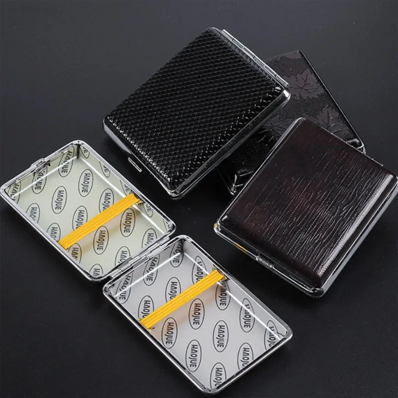 20Sticks leather Tobacco Smoking Cigarette Box Cigaret Case Metal Cigarette Holder Gifts Smoking Accessories For Men