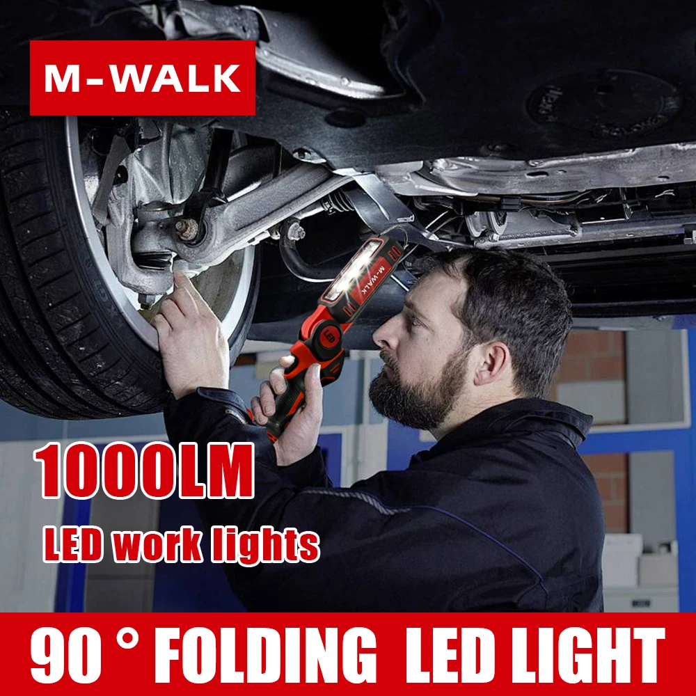 M-WALK 90° Folding LED Work Light Camping Flashlight With Hook Lighting Modes Lamp Power Tools For 18V Milwaukee Battery Pin