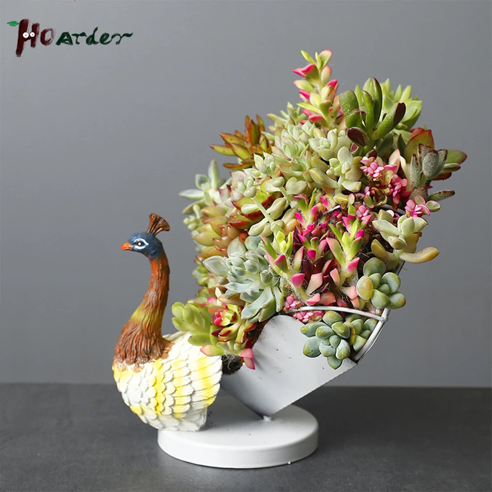 

Large Peacock Flower Pot Resin Succulents Planter Desktop Decoration Vase Crafts Arts flower Pots Planting Storage Holder Tray