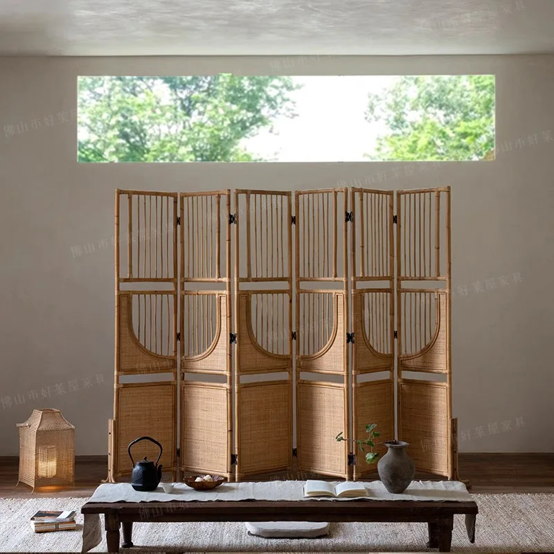 

South East Asia Rattan Art\ Wabi Sansi Wind Rattan Screen Foldable Room Partition Hotel B & B Tea Room Folding Screen