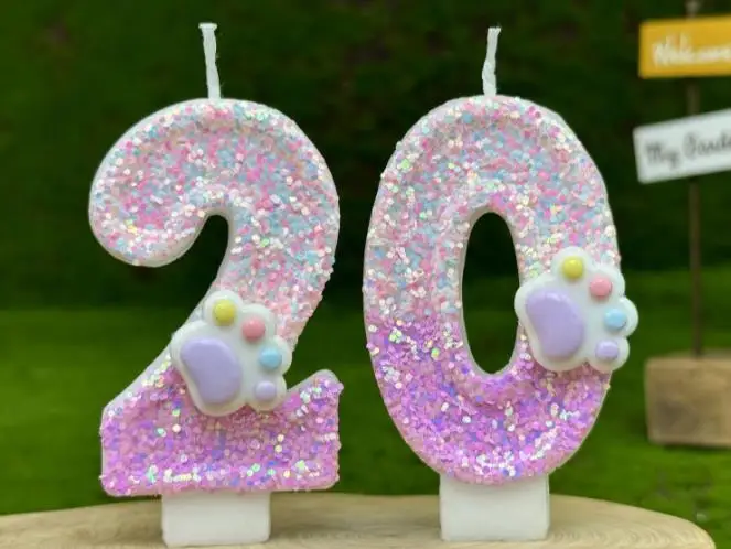 Farbverlaufsfarbene Pailletten, Hundepfoten, digitale Geburtstagskerzen, Kuchen, Party-Dekoration, Geburtstagsfeier, Hochzeitsgeschenke, Jungen und Mädchen – Detail 2