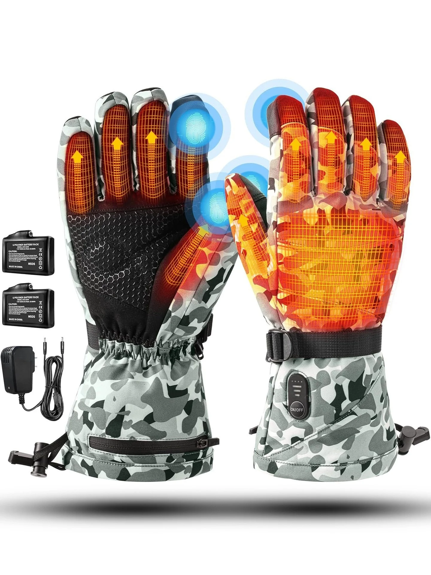 

Customized Camouflage Ski Snowboarding Gloves Winter Warm Touch Screen Electric Heating for Men Women for Sports Motorcycling