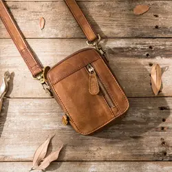 Leisure Genuine Leather Men Messenger Bag Outdoor Sports Leather Belt Bag Shoulder Bag Mini Bag Men's Leather Small Shoulder Bag