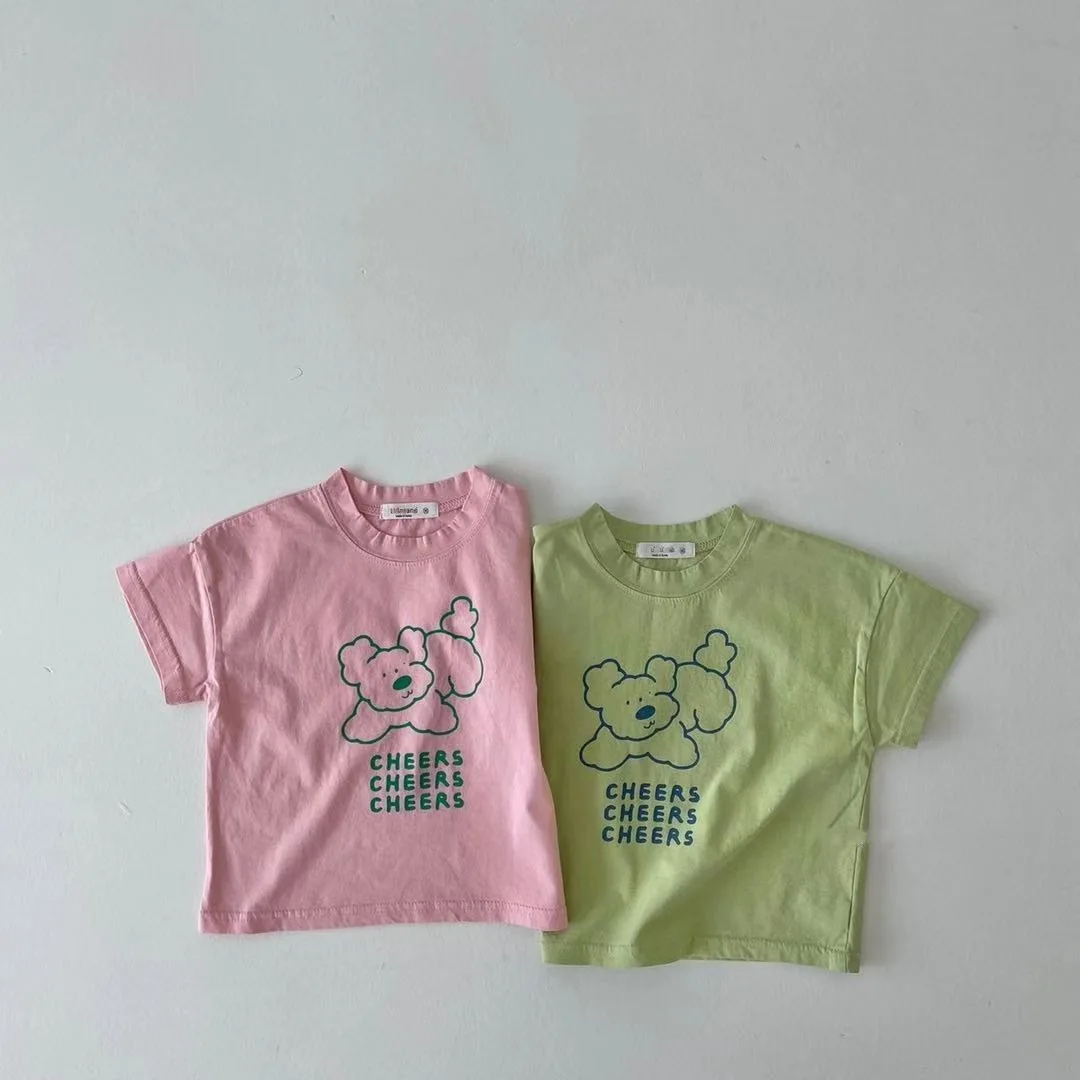 Camiseta de dibujos animados para bebé, Camisa de algodón con estampado de oso bonito, ropa de manga corta para niño y niña de 0 a 24 meses, novedad