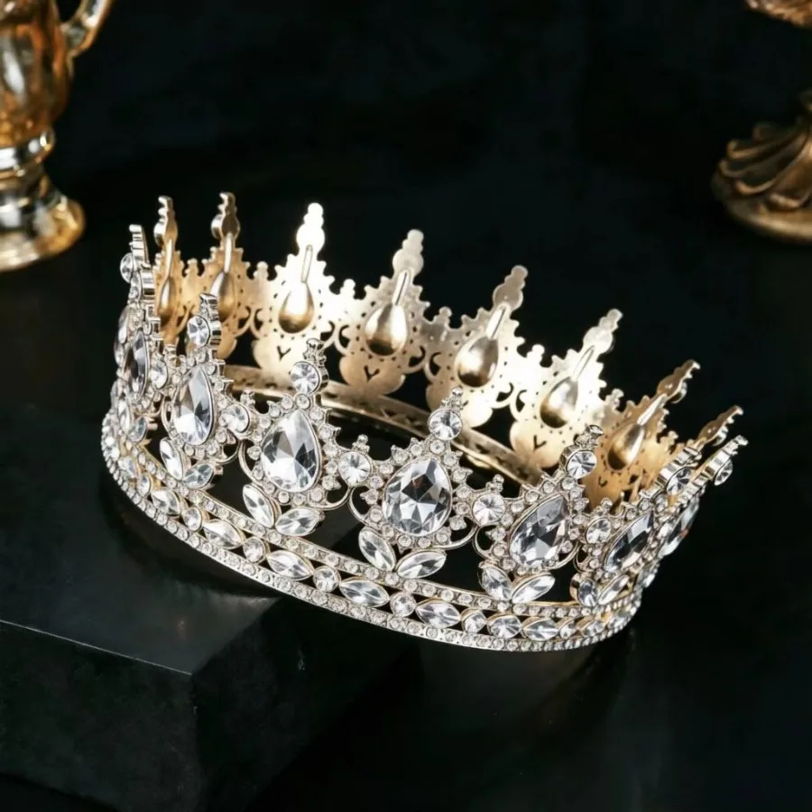Luxuriöse Kristall-Strass Tiara Krone - Eleganter Prinzessinnen-Kopfschmuck für Hochzeit Braut Geburtstagsfeier – Detail 8