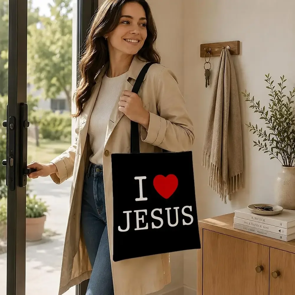 Faith Printed Heart Graphics Storage Bags Canvas  bag, suitable for work, school, and daily commutes, reusable shopping bag