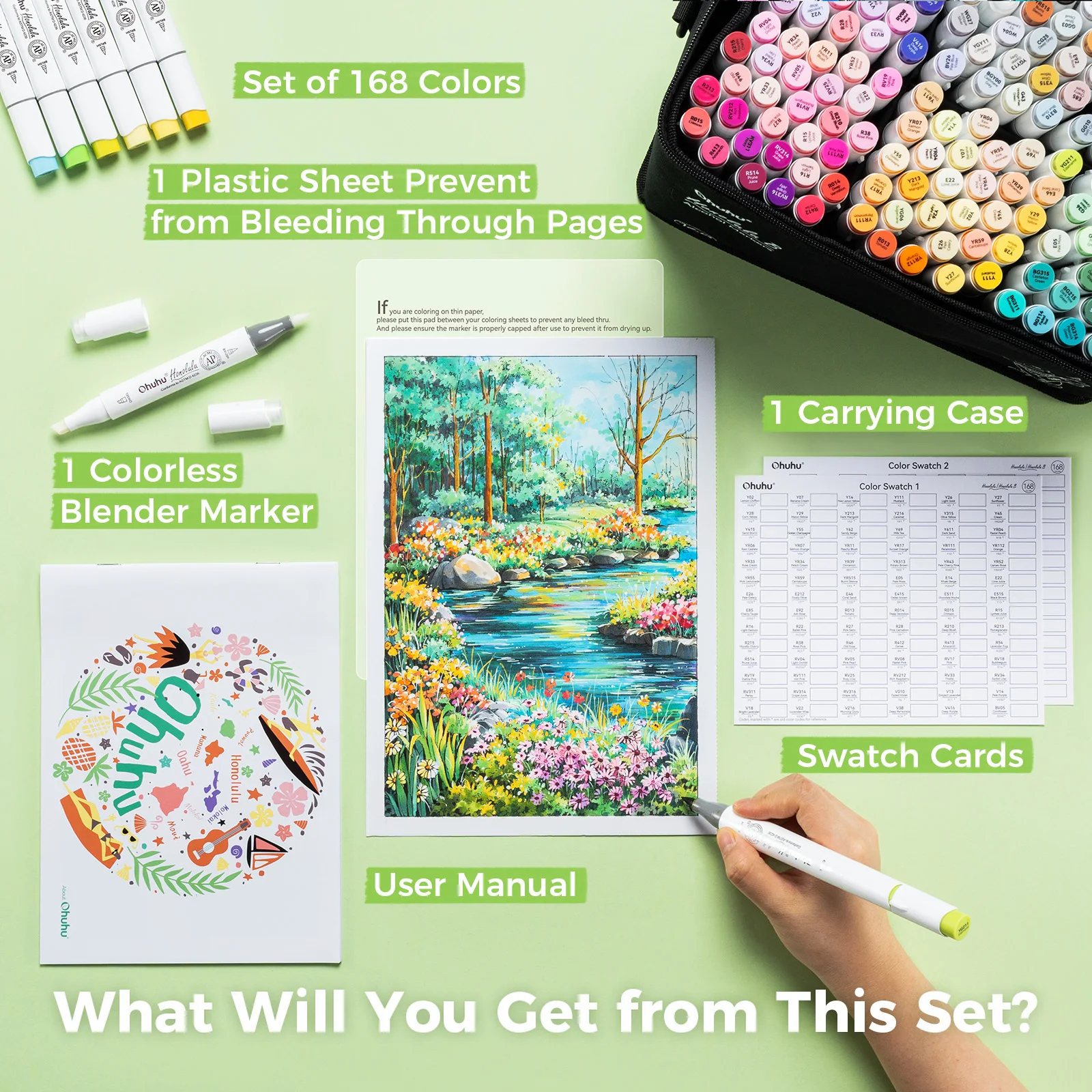 Ohuhu ホノルル 168 色マーカーペンセットアルコールアートマーカー詰め替えデュアルヒントスケッチ描画マンガスクール画材